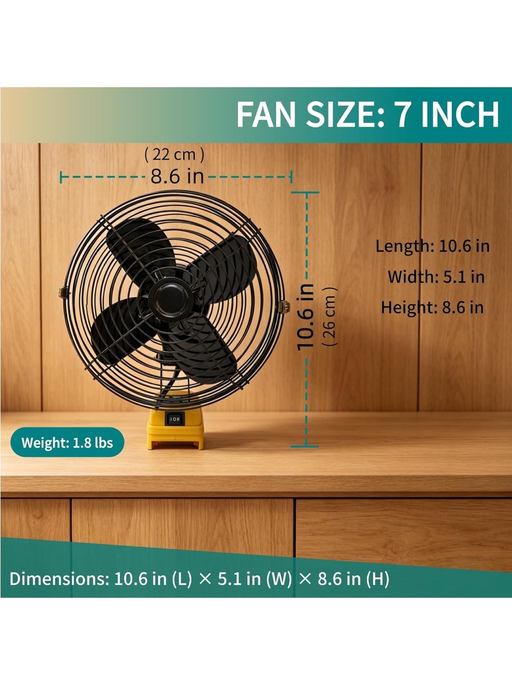 Yellow Portable Battery-Powered Work Fan - no battery. NIB - Picture 2 of 6
